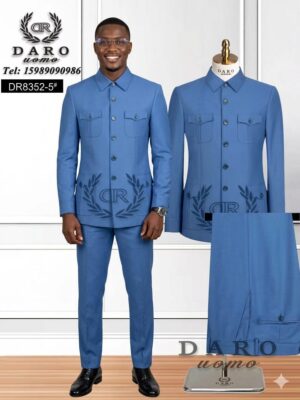 DARO Uomo Men's Executive Mandarin-Collar Suit Set – Sky Blue