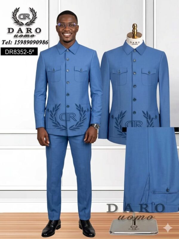 DARO Uomo Men's Executive Mandarin-Collar Suit Set – Sky Blue