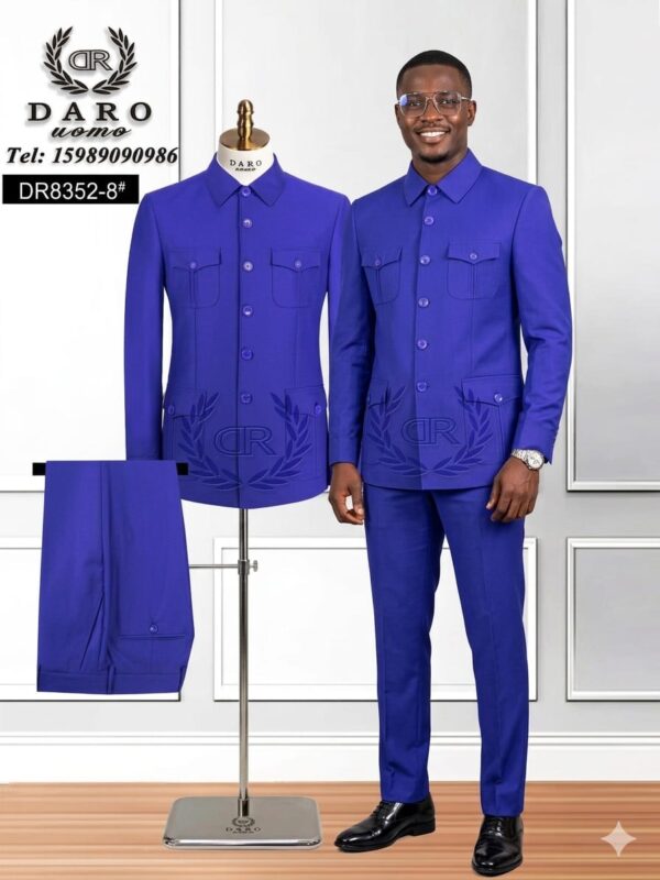DARO Uomo Men's Executive Mandarin-Collar Suit Set – Sky Blue