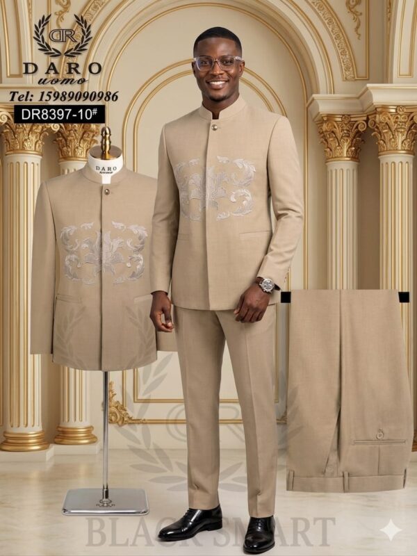 Daro Uomo DR8397-10 Premium Beige Embroidered Executive Suit Daro Uomo DR8397-10 Premium Beige Embroidered Executive Suit