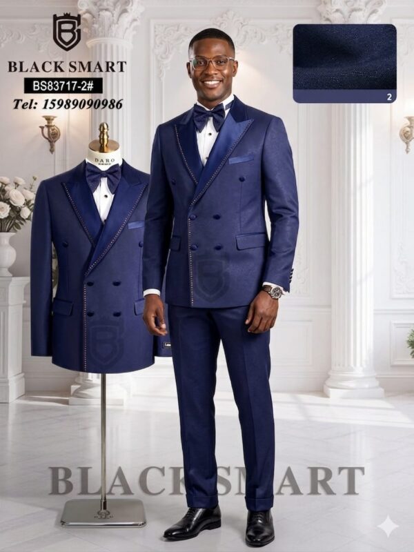 Black Smart BS83717-2 Premium Navy Blue Double-Breasted Suit Black Smart BS83717-2 Premium Navy Blue Double-Breasted Suit