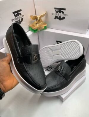 Burberry Premium Textured Leather Loafers – Black