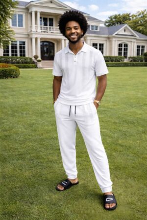 LuxeStride™ Men's Premium White Polo & Jogger Set